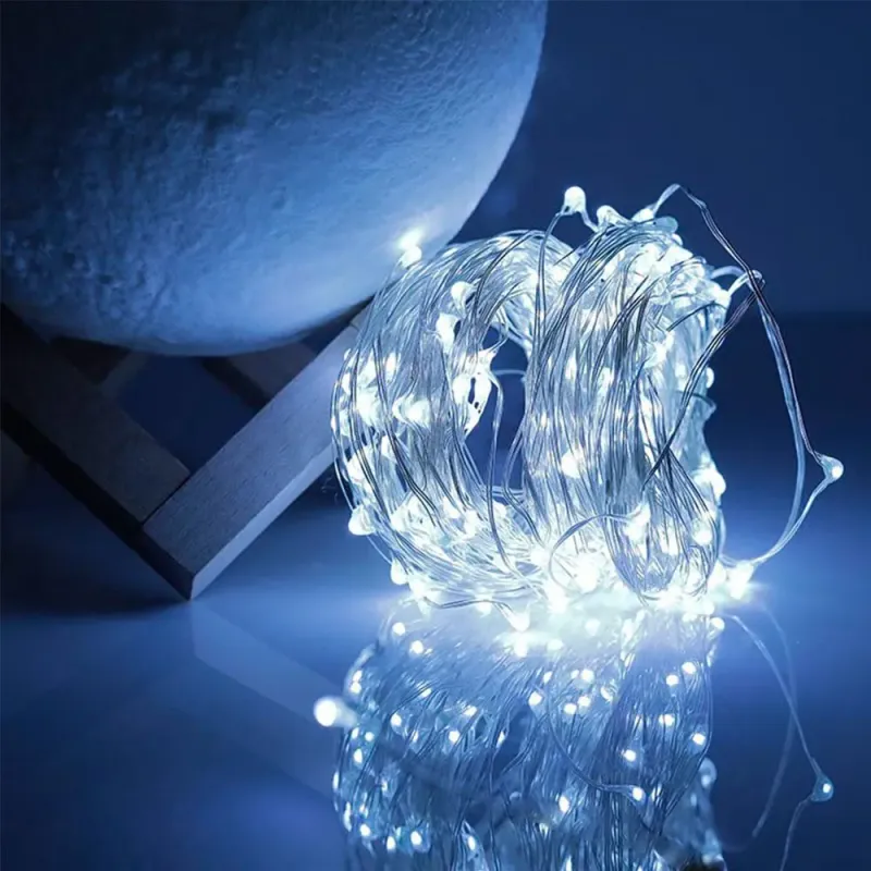 Гірлянда нитка Роса від USB, 30м, 300LED + пульт, Холодний білий / Світлодіодна новорічна гірлянда