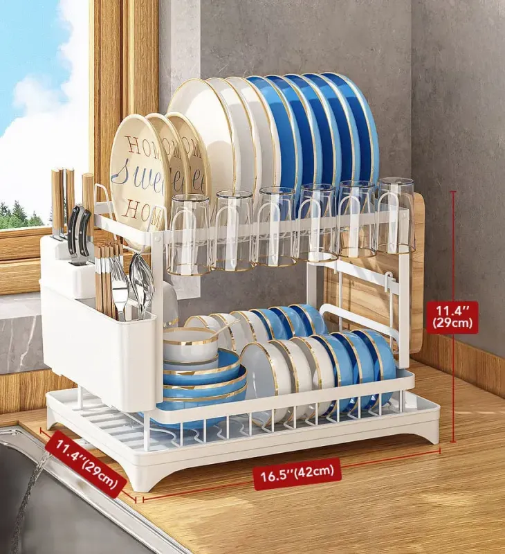 Сушарка для посуду AggPo, сушка двоярусна, 29х42х29 см, біла, товари для дому