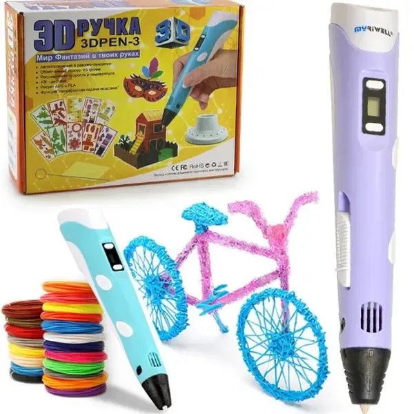 3D ручка з LCD дисплеєм та набором еко пластику для 3Д малювання 3D Pen Blue
