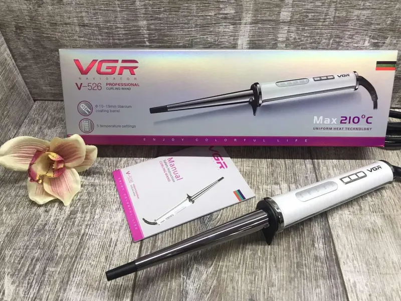 Конусна плойка з регулюванням Led дисплей 10-19мм VGR V-526 біла