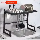 Багатофункціональна Двоярусна полиця - органайзер JYH для сушіння посуду над раковиною, чорна 65 см