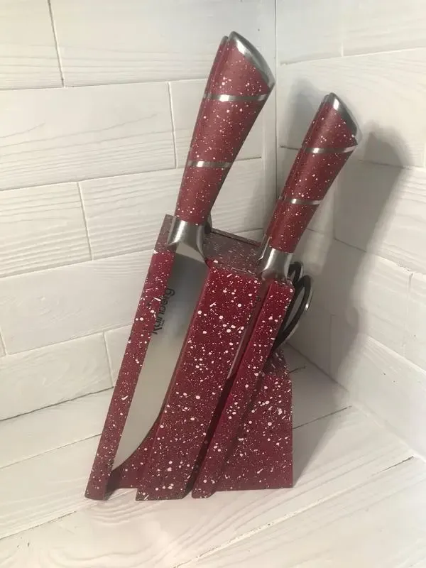 Набір кухонних ножів Rainberg RB-8805 8 в 1 із нержавіючої сталі на дерев'яній підставці, ножі для кухні