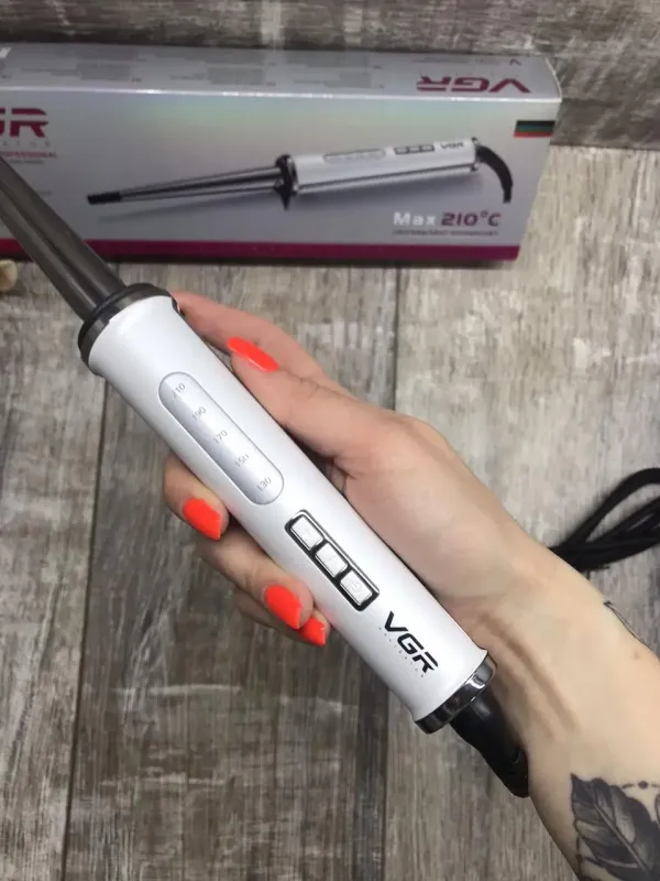 Конусна плойка з регулюванням Led дисплей 10-19мм VGR V-526 біла