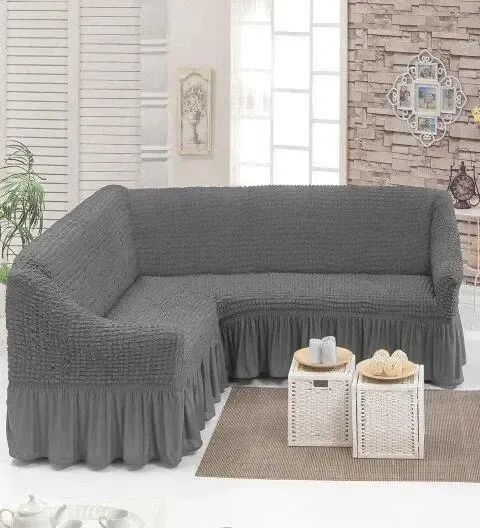 Чохол на кутовий диван з оборкою, накидка на диван