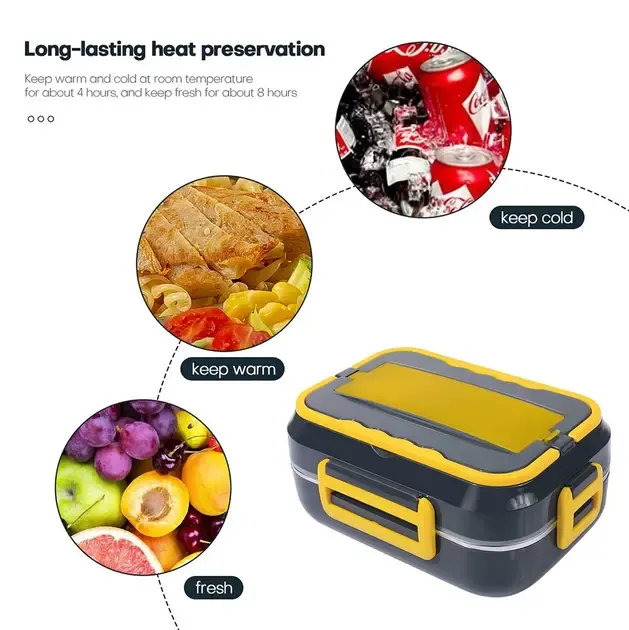 Ланч-бокс з підігрівом знімною чашею C21 1.5L від мережі 12V 40W Чорний з жовтим