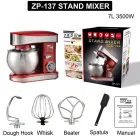 Червоний Кухонний тестоміс міксер 4в1 3500 Вт на 7 літрів Zepline з нержавіючої сталі ZP-137