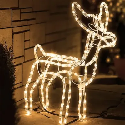 Теплий білий Вуличний новорічний олень із дюралайту маленький 47 см від мережі
