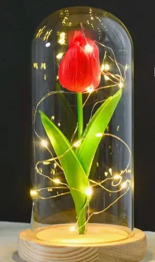 Нічник тюльпан у колбі з LED підсвічуванням живлення 3 батарейки ААА
