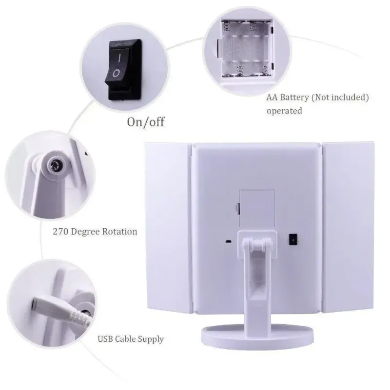 Дзеркало потрійне для макіяжу Superstar Magnifying Mirror із LED-підсвічуванням прямокутне зі збільшенням