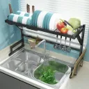 Багатофункціональна Двоярусна полиця - органайзер JYH для сушіння посуду над раковиною, чорна 65 см