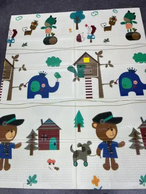 Ведмедик з будиночками Дитячий розвиваючий двосторонній термо килимок 180*150