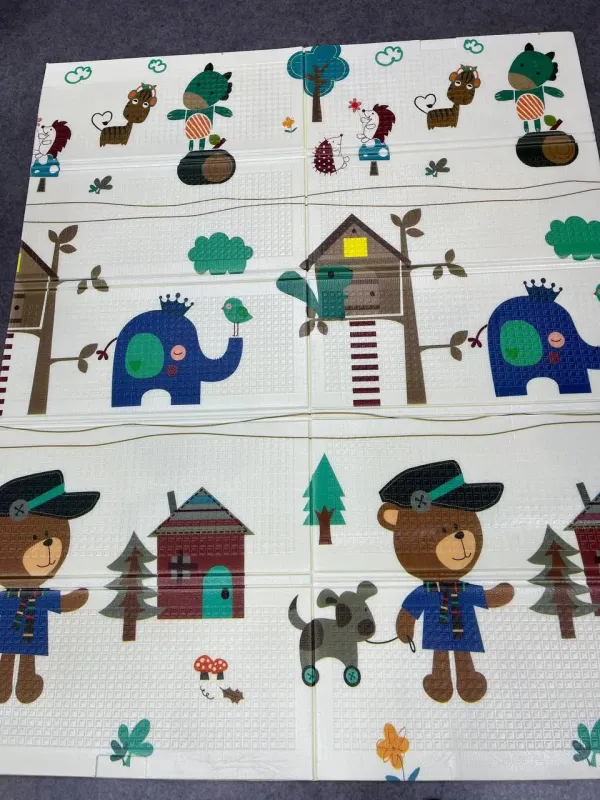 Ведмедик з будиночками Дитячий розвиваючий двосторонній термо килимок 180*150