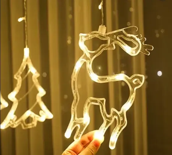 Гірлянда Штора з формами дзвіночок, ялинка, олень 12 PCS light