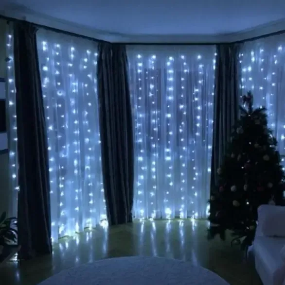 Новорічні гірлянди. Гірлянда водоспад 320-400L 3x3м (10х32 Ламп) Біла (7150)