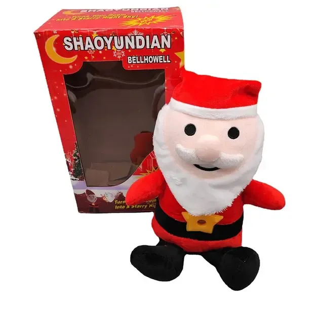 Дитяча плюшева іграшка Дід Мороз із проектором зоряного неба