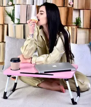 Стіл для ноутбука та планшета M&T Displays складний 60х40х28 матовий під дерево Рожевий