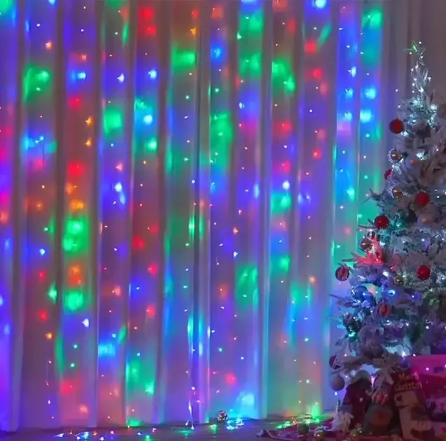 Святкова гірлянда завіса "Штора" на вікно 200LED 3х2м Мультикольоровий колір діодів Мульти USB