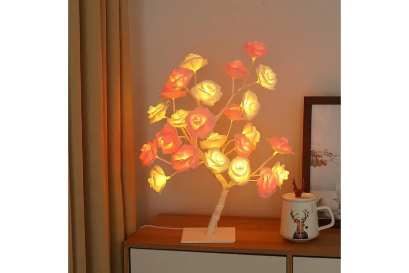 Біла  Настільна світлодіодна лампа / Дерево Троянда / Декоративна настільна лампа для дому