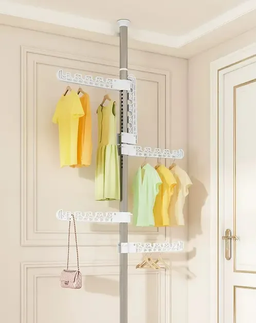 Вертикальна телескопічна вішалка - сушарка для одягу від підлоги до стелі 4 вішалки
