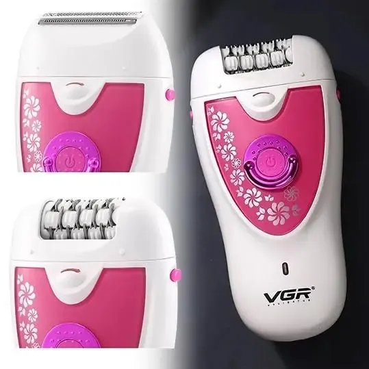 Епілятор VGR V-722 акумуляторний 2 швидкості 32 пінцети з насадками / Бездротовий епілятор