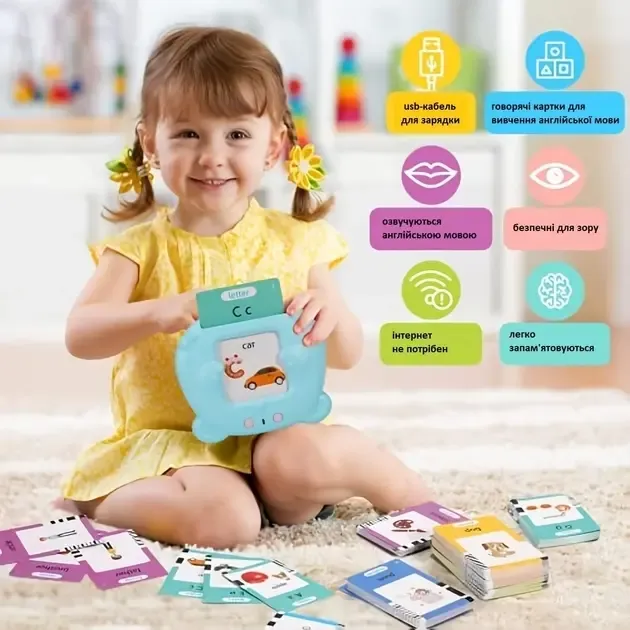 Дитячі розвиваючі картки Монтессорі для вивчення англійської мови / навчальні інтерактивні картки / 112 карток / 224 слова OnePro