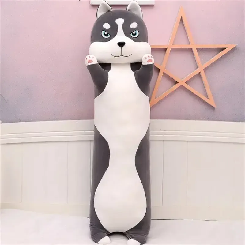 М'яка іграшка подушка довгий Хаскі антистрес подушка сірий 70 см