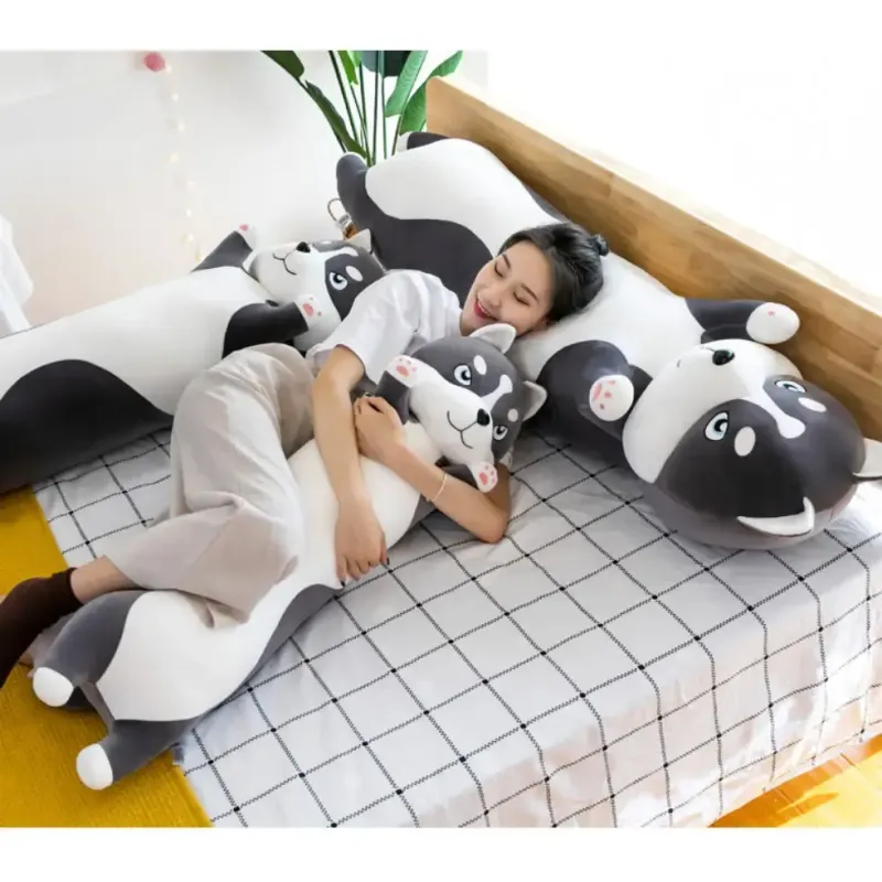 М'яка іграшка подушка довгий Хаскі антистрес подушка сірий 70 см