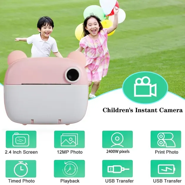 Блакитний Дитяча цифрова фотокамера миттєвого друку з термопринтером M&A-2000