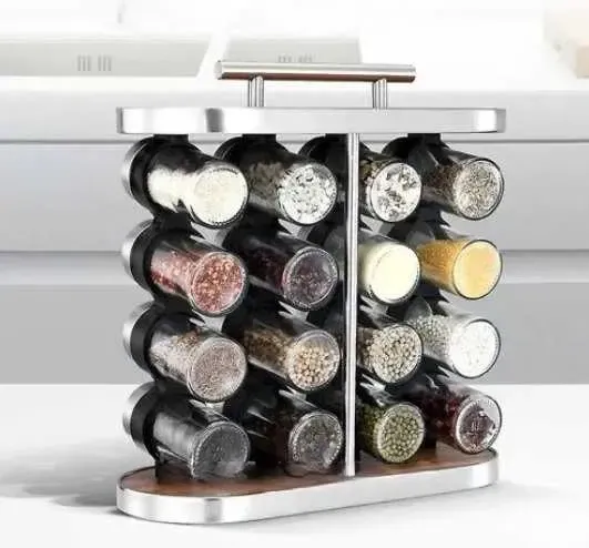 Карусель для спецій набір для спецій 16 ємностей Stainless steel and wood / органайзер для зберігання спецій