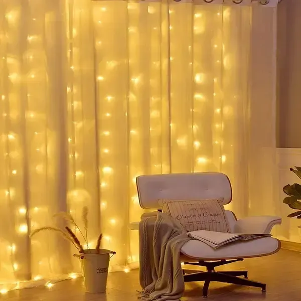 Святкова гірлянда завіса "Штора" на вікно 160LED 2х2м Мультикольоровий колір діодів теплий USB
