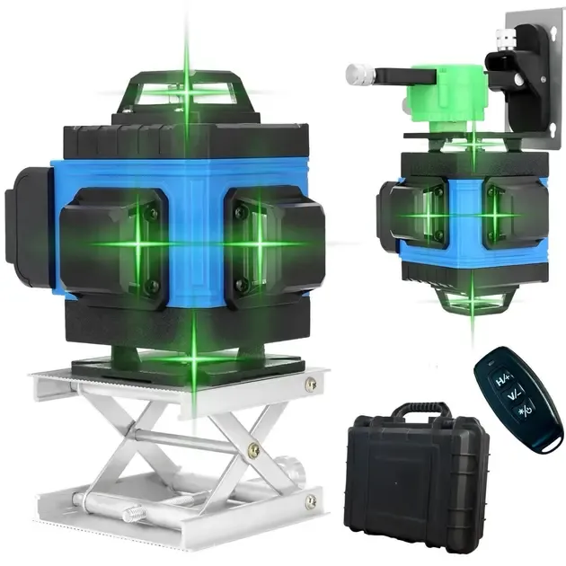 Лазерний 4D 16-лінійний зелений нівелір 24V 5Ah, самовирівнюється рівень для вимірювання перетину 16 променів на 360 в кейсі