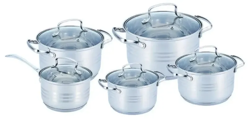 Набір каструль 10 предметів із нержавіючої сталі Grandhoff GR-3837 з багатошаровим дном, для всіх видів плит