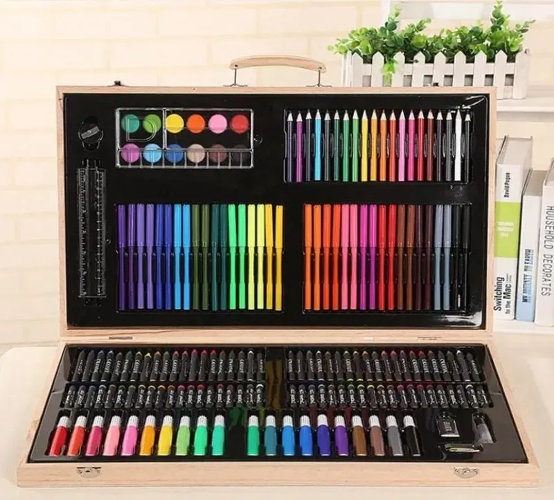 Великий дитячий набір для малювання та творчості, художній набір 220 предметів у дерев'яній валізці