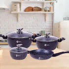 Набір посуду для будинку зі сковородою, граніт, круглий чорний (7 предметів)