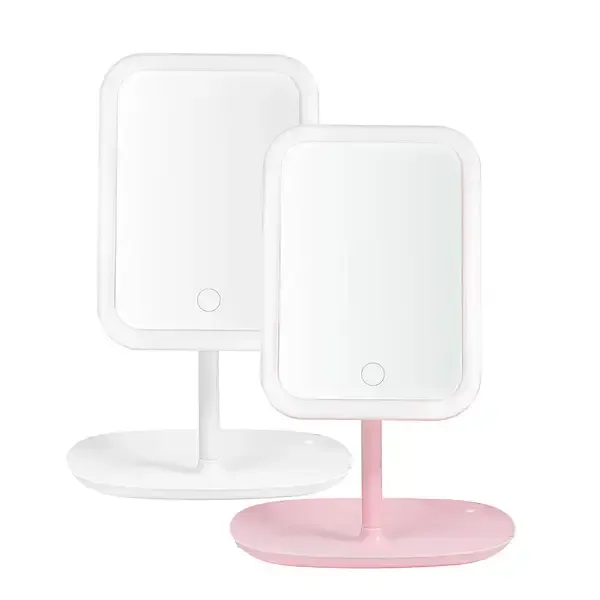 Квадратне дзеркало для макіяжу, косметичне дзеркало з LED з яскравим льодом підсвічуванням, вбудованим акумулятором