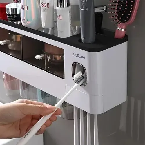 Диспенсер-полиця для зубного приладдя з 4 склянками