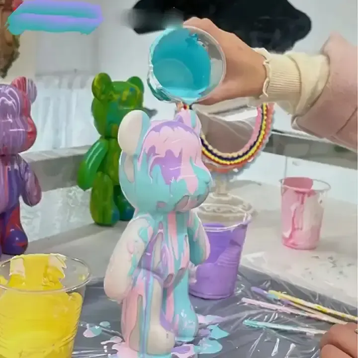 Флюїдний ведмедик DIY Creative Fluid Bear, 23см, з фарбами 3 шт. / Набір розмальовка для творчості ведмежа