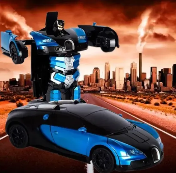 Машинка Трансформер Bugatti Size 18 см Robot Car синя з пультом