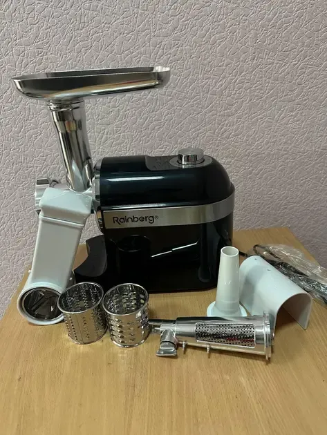 чорна М'ясорубка Rainberg RB-2270 3800Вт з реверсом та насадками для шатківниці та ковбас