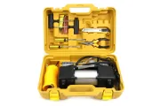 Автомобильный двухпоршневый компрессор с набором инструментов в кейсе YELLOW