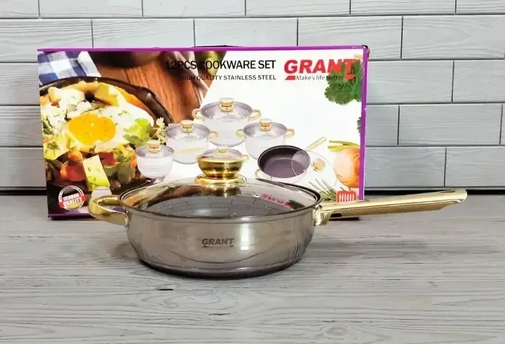 Набір кухонного посуду з нержавіючої сталі Grandhoff GOLD GR-7012 12 предметів з індукційним дном