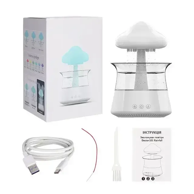 Атмосферний ультразвуковий зволожувач повітря гриб Rainfall з ефектом дощу. Нічник зволожувач повітря Doctor-101 з підсвіткою