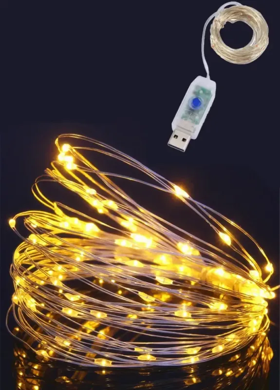 Світлодіодна гірлянда дріт 20 м USB  теплий білий