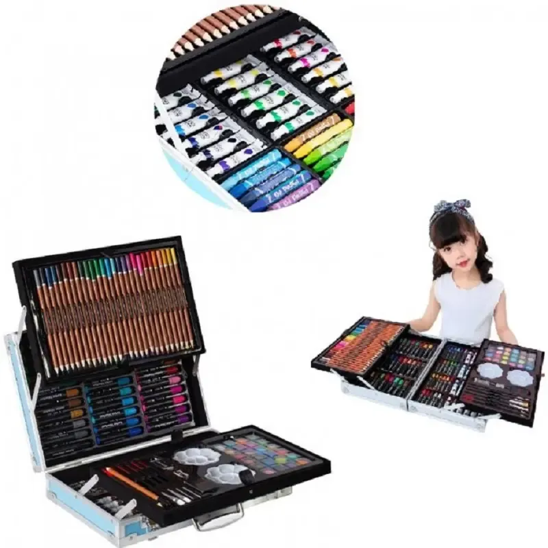 блакитний Набір для малювання 145 предметів в алюмінієвій валізці