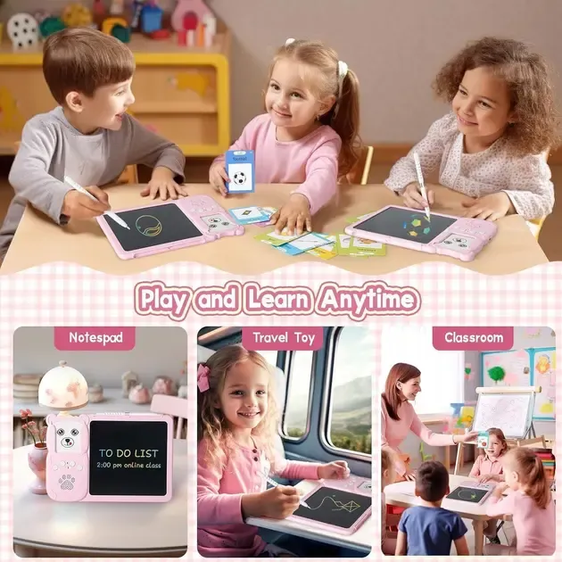 Монтесорі для вивчення англійської мови 2в1 інтерактивний планшет і кольорова LCD дошка для малювання 510 слів мишка Рожевий