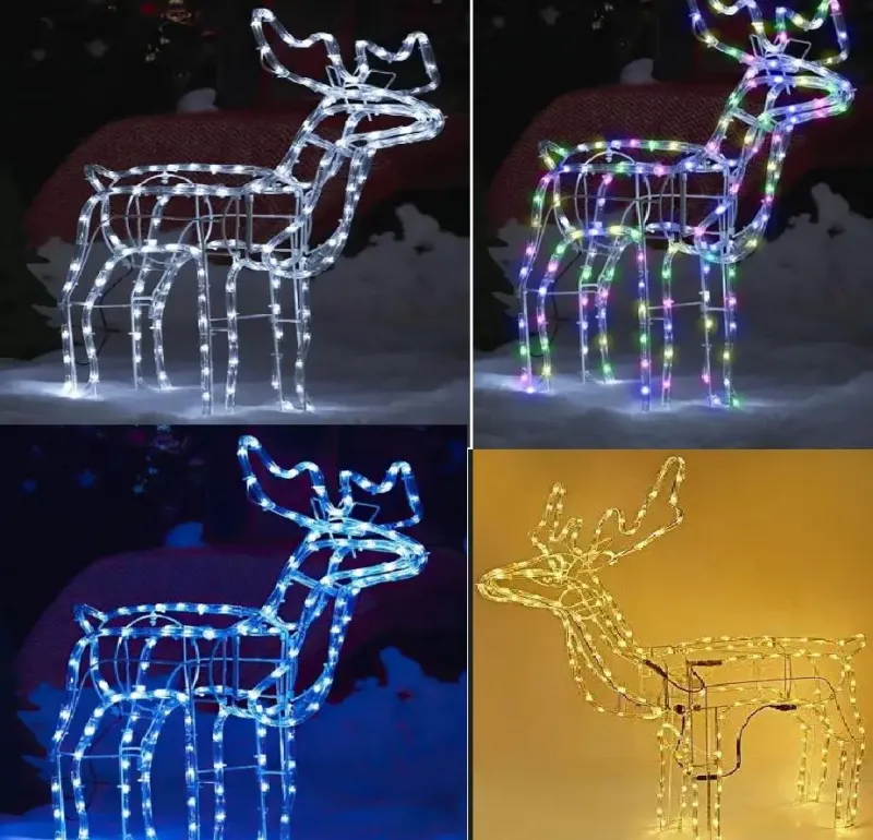 Теплий білий Вуличний новорічний олень із дюралайту з поворотом голови великий 115 см від мережі