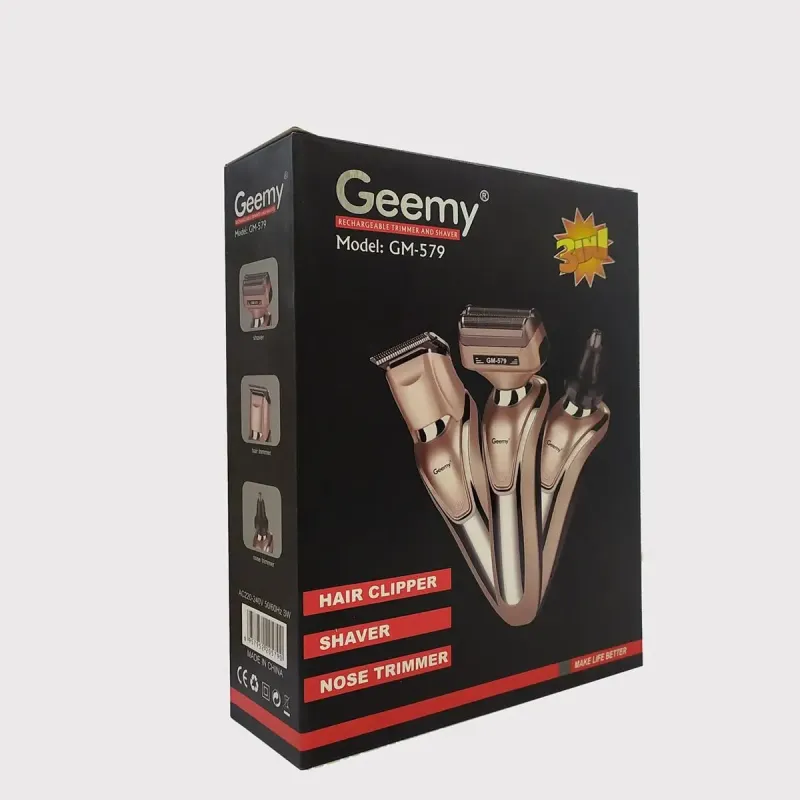 Бритва триммер 3 в 1 Geemy GM-579 на акумуляторі універсальна з насадками для стрижки бороди носа вух