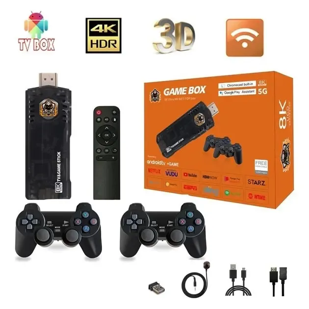 Ігрова ТВ приставка Game Box 8K 8X M98 Smart TV Stick 64GB геймстик з геймпадами + 10000 вбудованих ігор