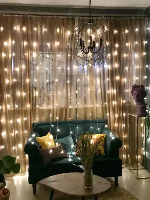 Гірлянда штора "Водоспад" на вікно, теплий білий колір свічення