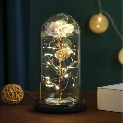 Вічна троянда в колбі з підсвічуванням 21 см, на батарейках, Біла